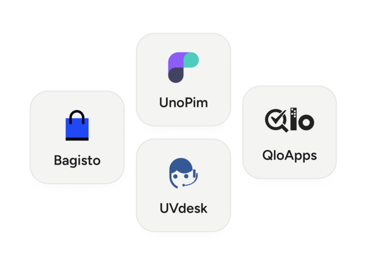 Webkul open-source products — Bagisto, UnoPim, QloApps and UVdesk